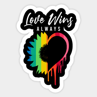 Love Always Wins Rainbow Sunflower Heart Melting - Lgbt Sticker